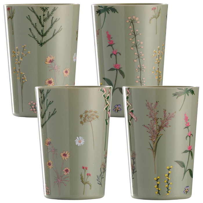 Day Juego de 4 Vasos 350 ml con Ilustraciones de Plantas, Colores Surtidos