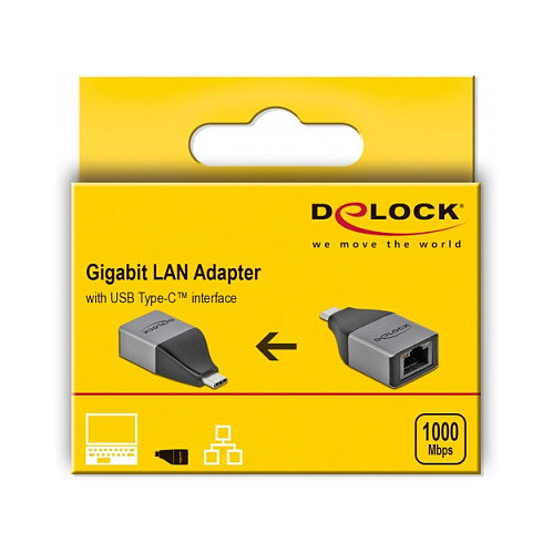 DeLOCK Adaptador USB Type-C a Gigabit LAN 10/100/1000 Mbps Gris
