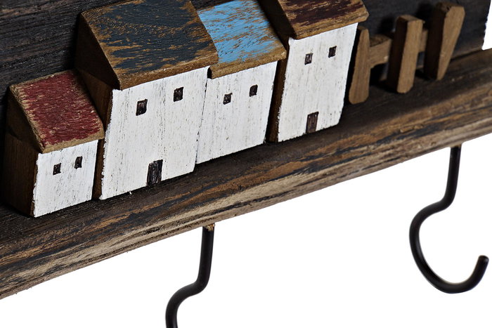 DKD Home Decor Perchero Pared Marron Casas Metal Paulownia 4 x 22.5 x 53 cm DKD Home Decor Perchero Pared Marron Casas Metal Paulownia 4 x 22.5 x 53 cm