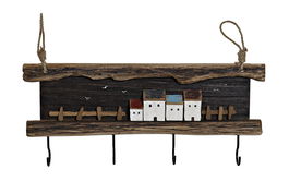 DKD Home Decor Perchero Pared Marron Casas Metal Paulownia 4 x 22.5 x 53 cm