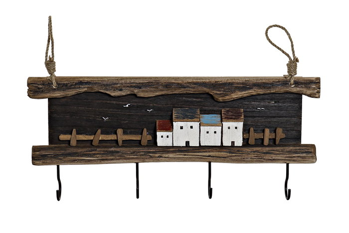 DKD Home Decor Perchero Pared Marron Casas Metal Paulownia 4 x 22.5 x 53 cm DKD Home Decor Perchero Pared Marron Casas Metal Paulownia 4 x 22.5 x 53 cm