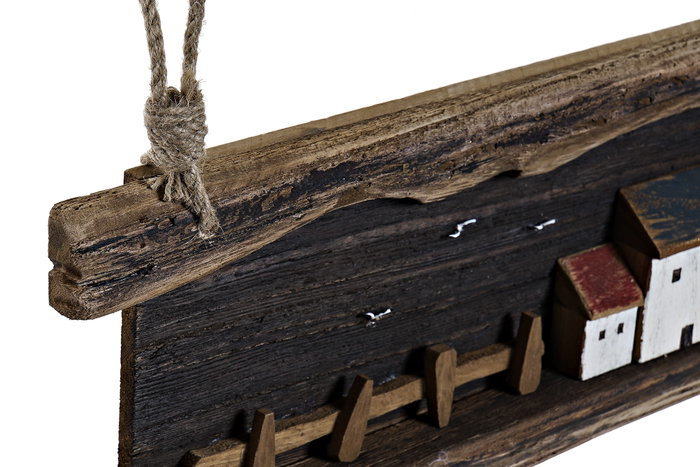 DKD Home Decor Perchero de Pared de Casas en Paulownia y Metal