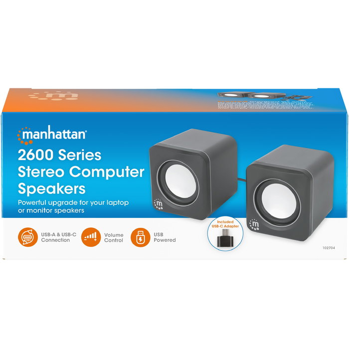 MANHATTAN 2600 Series Altavoces PC y Laptop USB-A/C, 6W, Plug & Play, Negro/Plata, cable 1.4m MANHATTAN 2600 Series Altavoces PC y Laptop USB-A/C, 6W, Plug & Play, Negro/Plata, cable 1.4m
