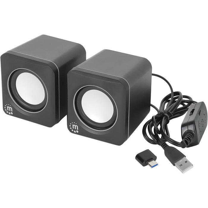 MANHATTAN 2600 Series Altavoces PC y Laptop USB-A/C, 6W, Plug & Play, Negro/Plata, cable 1.4m MANHATTAN 2600 Series Altavoces PC y Laptop USB-A/C, 6W, Plug & Play, Negro/Plata, cable 1.4m