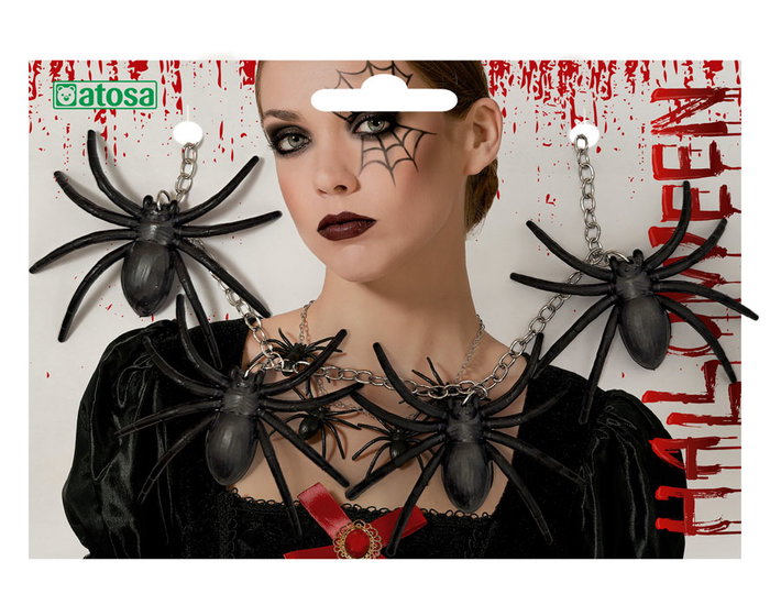 Collar de Arañas Negras con Cadena Transparente para Disfraz de Bruja o Araña