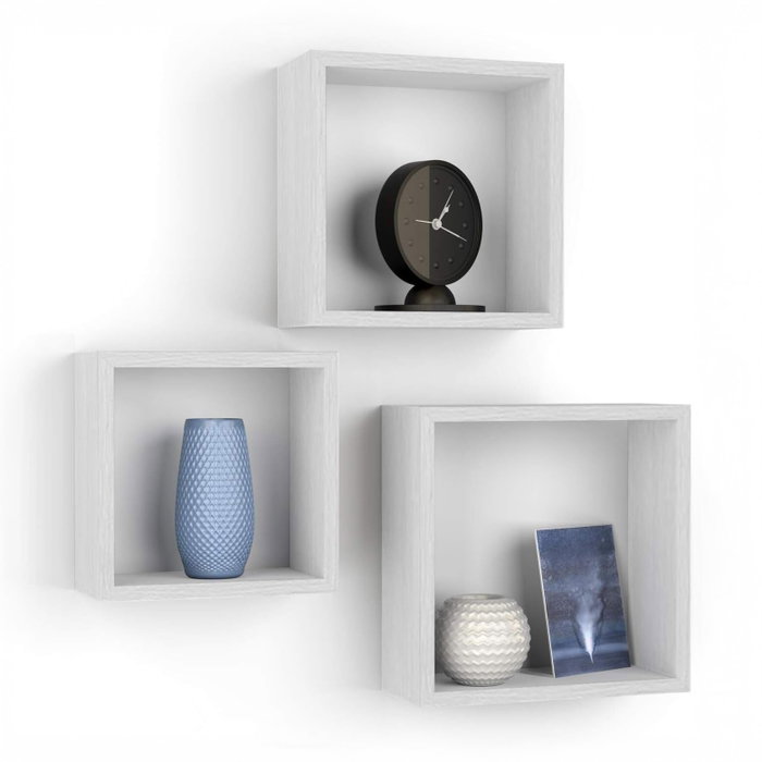 Inde Set de 3 Estantes Flotantes Decorativos, 25x25x9 cm, 20x20x9 cm y 15 cm, Color Blanco, Incluye Kit de Montaje (4 Unidades) Inde Set de 3 Estantes Flotantes Decorativos, 25x25x9 cm, 20x20x9 cm y 15 cm, Color Blanco, Incluye Kit de Montaje (4 Unidades)