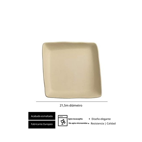 Summa Plato Llano Cuadrado Crema (Set de 6) de Gres, 21.5x21.5 cm