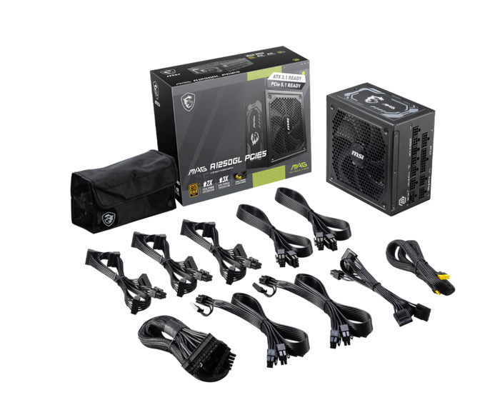 MSI MAG A1250GL Fuente de Alimentación ATX 1250W 80 PLUS Gold Completamente Modular PCIe 5.0 Color Negro