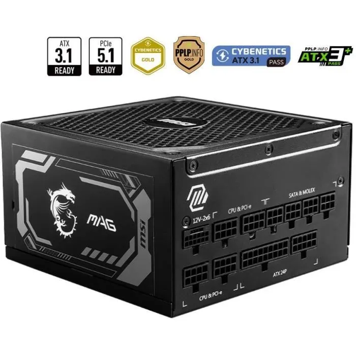 MSI MAG A1250GL PCIE5 1250W 80 PLUS Gold Modular ATX Negro MSI MAG A1250GL PCIE5 1250W 80 PLUS Gold Modular ATX Negro
