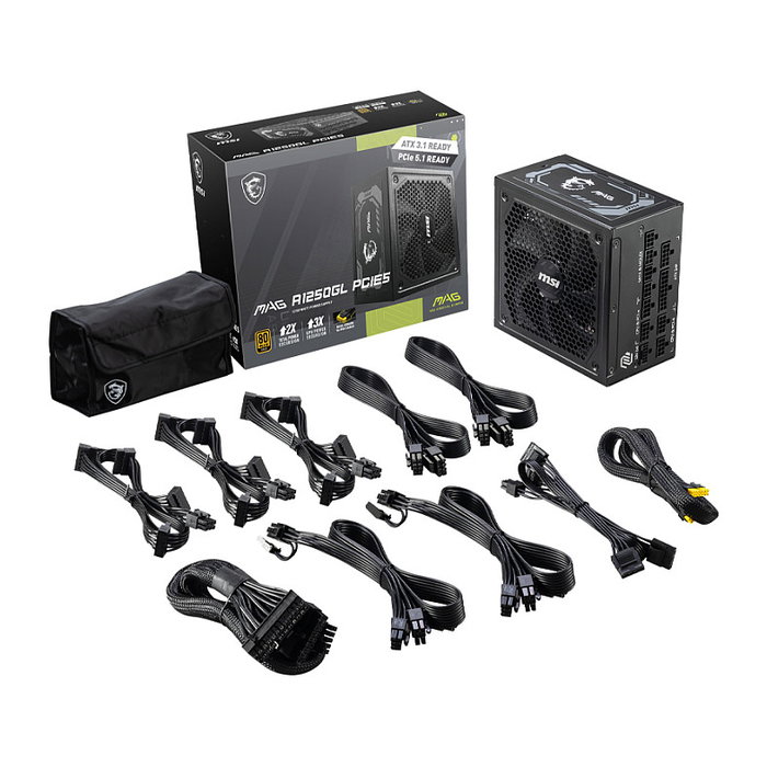 MSI MAG A1250GL PCIE5 Fuente de Alimentación PC 1250W 80 Plus Gold Certificado ATX 3.1 Totalmente Modular Negro 100-240V MSI MAG A1250GL PCIE5 Fuente de Alimentación PC 1250W 80 Plus Gold Certificado ATX 3.1 Totalmente Modular Negro 100-240V
