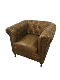 DKD Home Decor Sillón Chester Cuero Envejecido Marrón