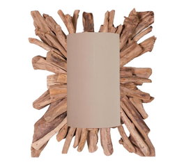 DKD Home Decor Aplique de Pared Lampara de Teca Reciclada y Lino Marrón 25x71.5x60 cm con Portalámparas E27