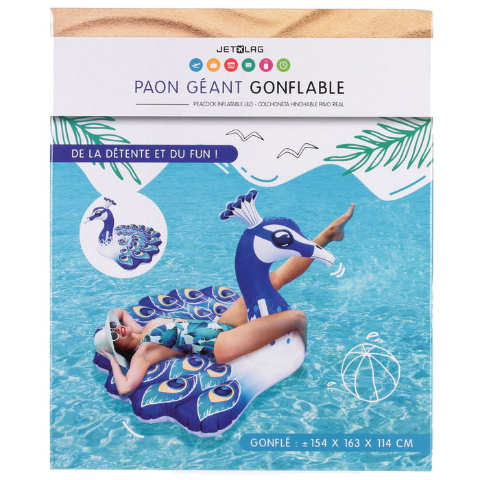 Jet Lag Colchoneta Pavo Real Inflable 150 cm para Piscina y Playa