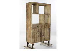 DKD Home Decor Estanteria Cottage Estilo Rústico Natural Mango y Metal 95 x 44 x 172 cm con 2 Cajones y 2 Puertas