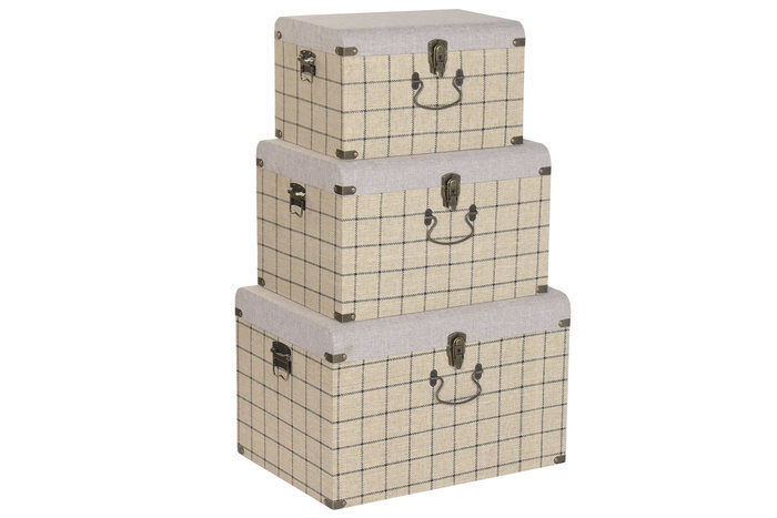DKD Home Decor Baul Scandi Beige Negro 40 x 38 x 60 cm Set 3