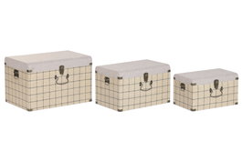 DKD Home Decor Baul Scandi Beige Negro 40 x 38 x 60 cm Set 3