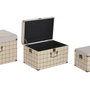 DKD Home Decor Juego de 3 Baúles de Poliéster y Madera Beige