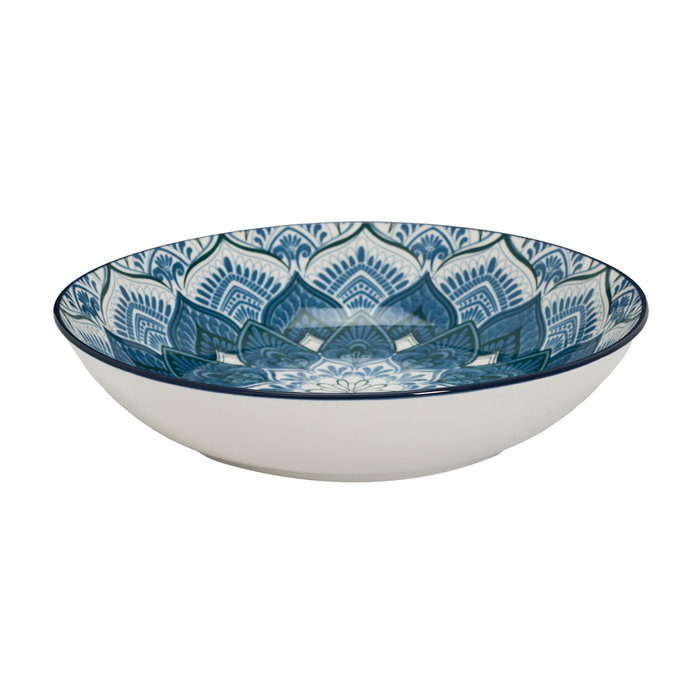 Home Deco Factory Vajilla 12 Piezas Porcelana Apto Lavavajillas, Diseño Mandala Azul, Incluye 4 Platos de 19, 20 y 27 cm
