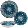 Home Deco Factory Vajilla 12 Piezas Porcelana Apto Lavavajillas, Diseño Mandala Azul, Incluye 4 Platos de 19, 20 y 27 cm