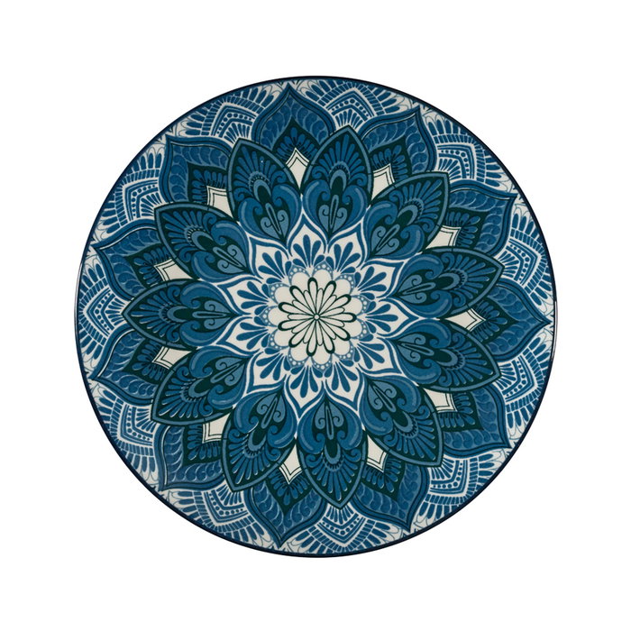 Home Deco Factory Vajilla 12 Piezas Porcelana Apto Lavavajillas, Diseño Mandala Azul, Incluye 4 Platos de 19, 20 y 27 cm