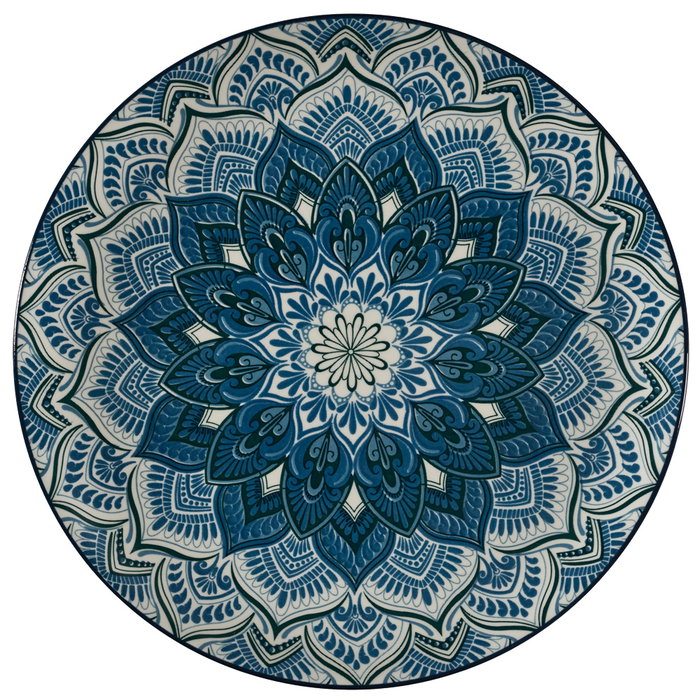 Home Deco Factory Vajilla 12 Piezas Porcelana Apto Lavavajillas, Diseño Mandala Azul, Incluye 4 Platos de 19, 20 y 27 cm