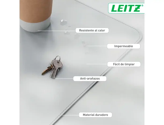 Leitz Alfombrilla de Escritorio Grande 80x40 cm Gris Claro, Protector de Escritorio Impermeable y Fácil de Limpiar, Compatible con Ratones Ópticos y Láser