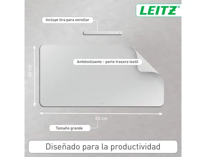 Leitz Alfombrilla de Escritorio Grande 80x40 cm Gris Claro, Protector de Escritorio Impermeable y Fácil de Limpiar, Compatible con Ratones Ópticos y Láser