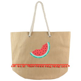 Jet Lag Bolsa Capazo Sandía Papel y Poliéster con Asas de Cuerda Ilustración Verano 50x20x38cm