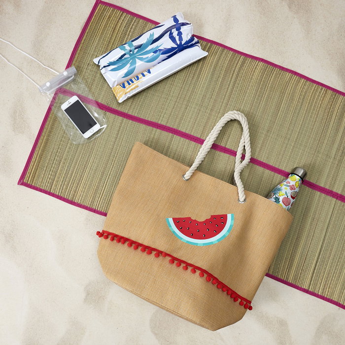 Jet Lag Bolsa Capazo Sandía Papel y Poliéster con Asas de Cuerda Ilustración Verano 50x20x38cm