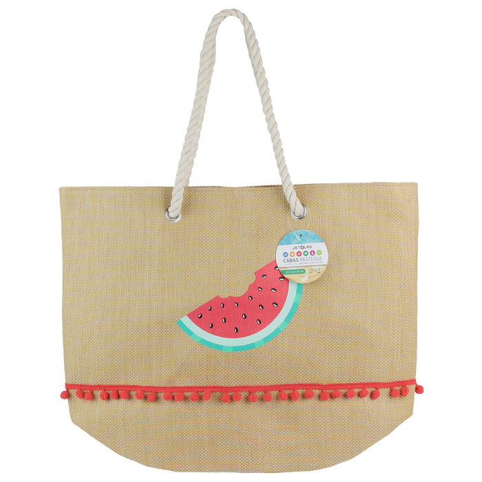 Jet Lag Bolsa Capazo Sandía Papel y Poliéster con Asas de Cuerda Ilustración Verano 50x20x38cm