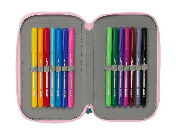 Safta Plumier Escolar Triple Cremallera Glowlab Kids - 37 Piezas, Dimensiones 195x125x55 mm