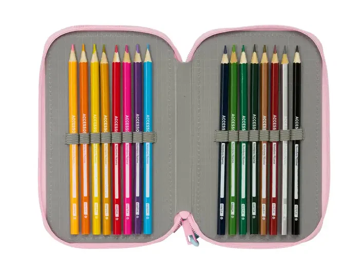 Safta Plumier Escolar Triple Cremallera Glowlab Kids - 37 Piezas, Dimensiones 195x125x55 mm