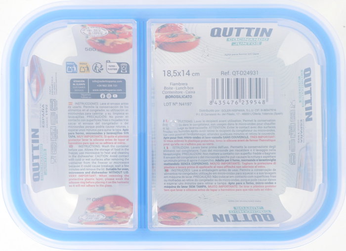 Quttin Fiambrera Rectangular 2 Compartimentos 18.3 x 14 x 6.3 cm 580 cc (6 Unidades)