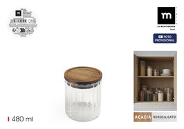 Inde Tarro Boro.Ottico T/Acacia Red 480 ml, Boro Silicato, Medidas 9.2 x 9.2 x 10.7 cm, La Mediterran (12 Unidades)