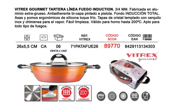 VITREX Finstock Gourmet Tartera 26* 5,5 Línea Fuego Inducción