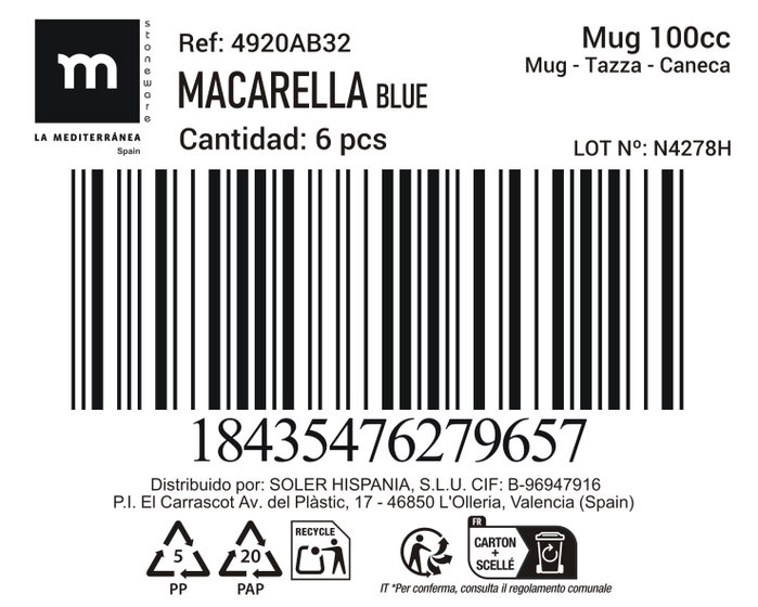 La Mediterranea Taza Macarella Blue 100ml (Pack de 48 unidades)माही