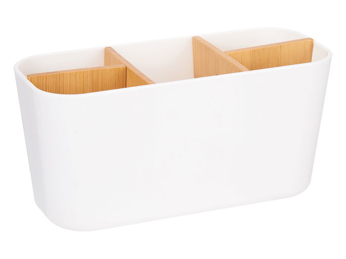 Berilo Organizador Ovalado 5 Huecos Bambú y Plástico Blanco 21x10x8.8cm (Set de 6)