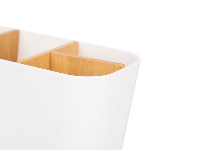 Berilo Organizador Ovalado 5 Huecos Bambú y Plástico Blanco 21x10x8.8cm (Set de 6)