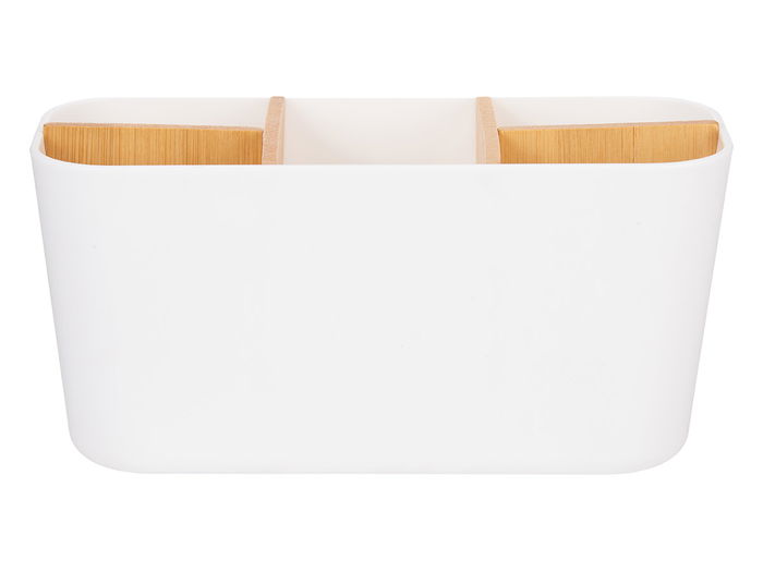 Berilo Organizador Ovalado 5 Huecos Bambú y Plástico Blanco 21x10x8.8cm (Set de 6)