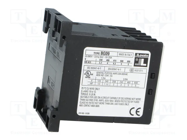 LOVATO ELECTRIC Contactor BG 3-polar 9A 24VDC