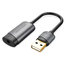 Vention CDJHB Tarjeta de Sonido Externa USB 2.1 Canales, 16-bit/48kHz, Conversor A/D, Jack 3.5mm Hembra, Color Gris, Compatible con Windows y Mac