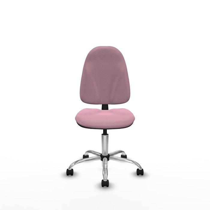 Silla de oficina Algarra con mecanismo Contacto permanente básico tapizada con Tela color Rosa. Equipada con Base cromada, Sin brazos y Ruedas de nailon 50 mm