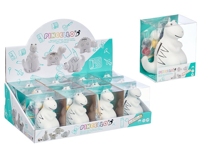 Pincello Hucha Dinosaurio Sentado Cerámica para Pintar 10x8x13.2 cm Blanca con Temperas (Set de 24)