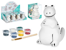 Pincello Hucha Dinosaurio Sentado Cerámica para Pintar 10x8x13.2 cm Blanca con Temperas (Set de 24)