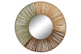 DKD Home Decor Espejo de Rafia y Cristal Natural y Verde 40x40 cm