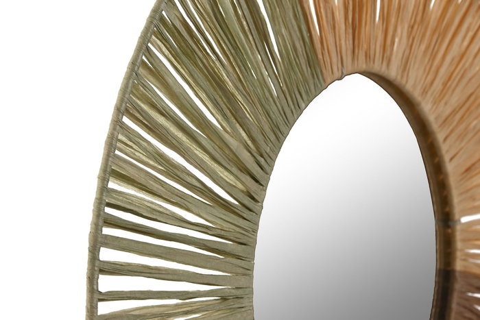 DKD Home Decor Espejo de Rafia y Cristal Natural y Verde 40x40 cm