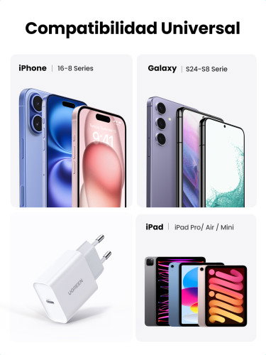 UGREEN 60450 Cargador Rápido USB C 20W Power Delivery 3.0 Blanco Universal Interior UGREEN 60450 Cargador Rápido USB C 20W Power Delivery 3.0 Blanco Universal Interior