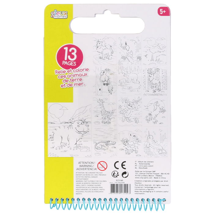 Jeux 2 momes Cuaderno para Colorear con Asa, 13 Animales, Puntos a Conectar, para Niños Mayores de 3 Años, 15x1,5xh.25 cm