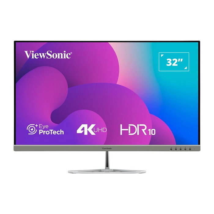 ViewSonic VX3276-4K-MHD Monitor 32" (80 cm) 4K Ultra HD 3840x2160, Panel VA, 4ms, HDR10, HDMI/DisplayPort, Altavoces, Diseño Sin Marco, Negro/Plata