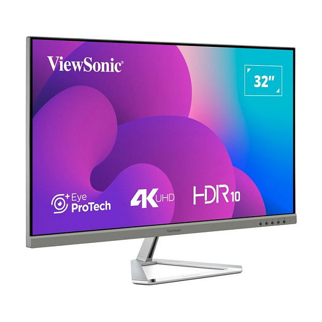 ViewSonic VX3276-4K-MHD Monitor 32" (80 cm) 4K Ultra HD 3840x2160, Panel VA, 4ms, HDR10, HDMI/DisplayPort, Altavoces, Diseño Sin Marco, Negro/Plata